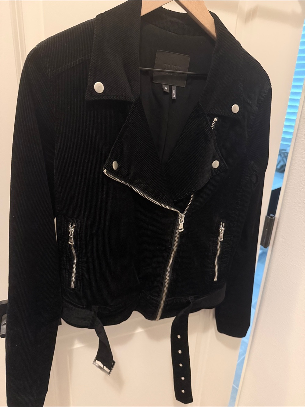 PAIGE Black Corduroy Moto Jacket with Belt sz M